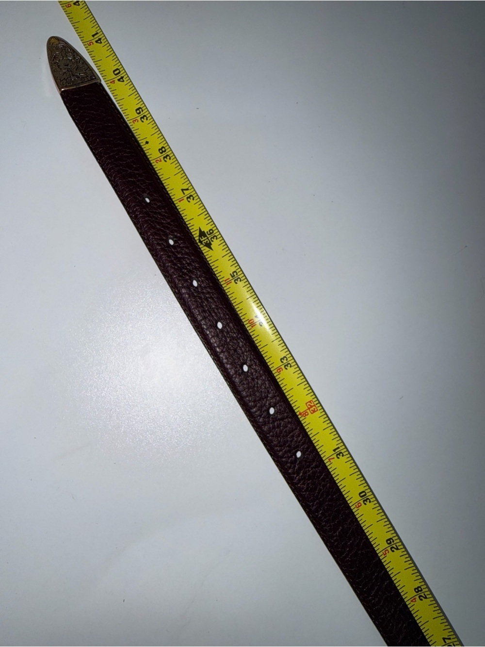 Full Grain Cowhide Leather Belt 36 Burgundy Silver Tone Buckle USA Style - Picture 6 of 7